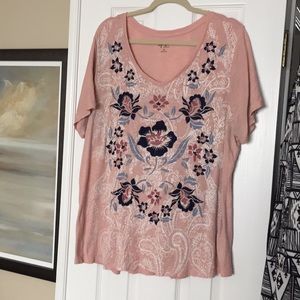 SALE! Peach T-shirt with Floral Pattern on Front